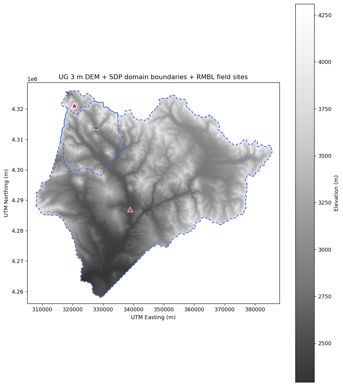DEM + boundaries + sites overlay
